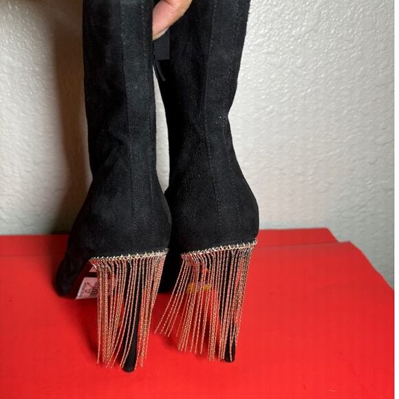TopShop black suede heel booties with decorate chains size 36 / US 5.5 NWT - Picture 3 of 10